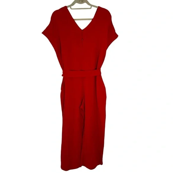 Pact Coastal Double Gauze Belted Jumpsuit Organic Cotton Red XS NWOT - Picture 8 of 16